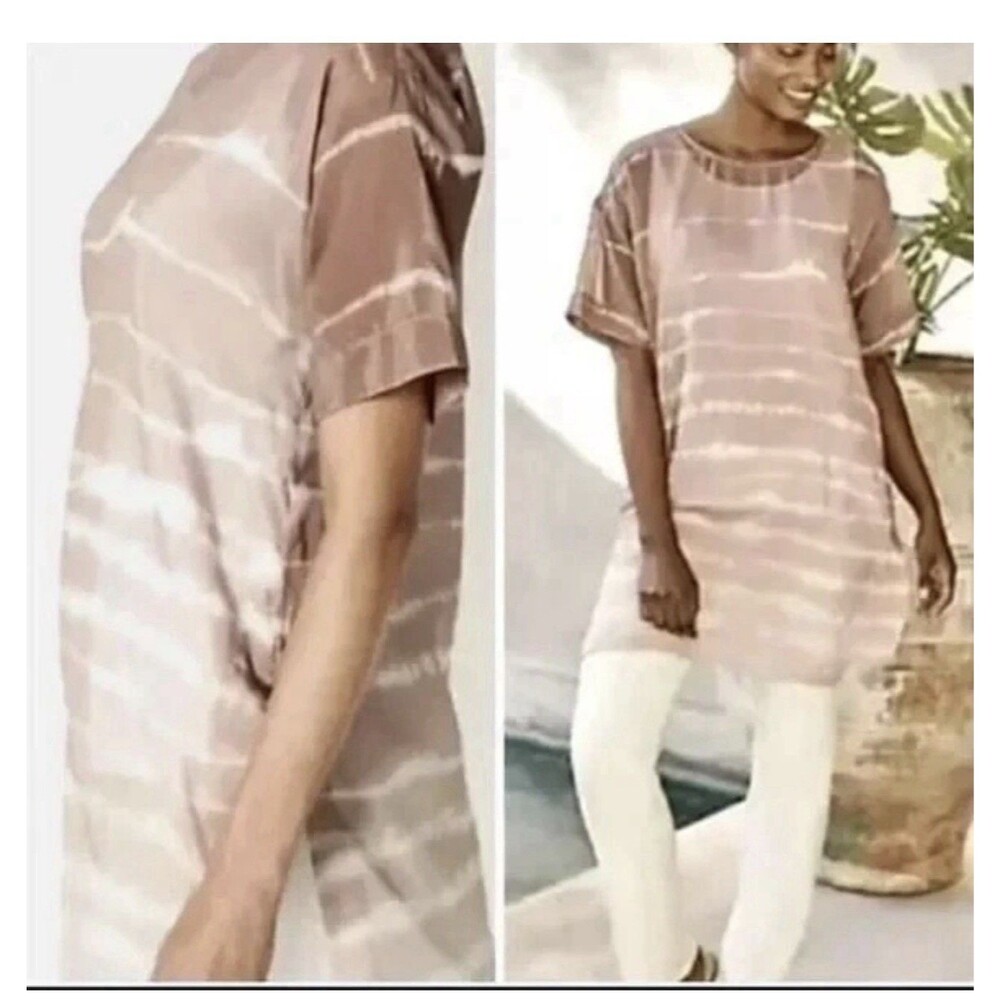 Pure Jill Size Large Fawn Ombre Tie Dye Cotton Silk Semi Sheer Tunic Top Shirt